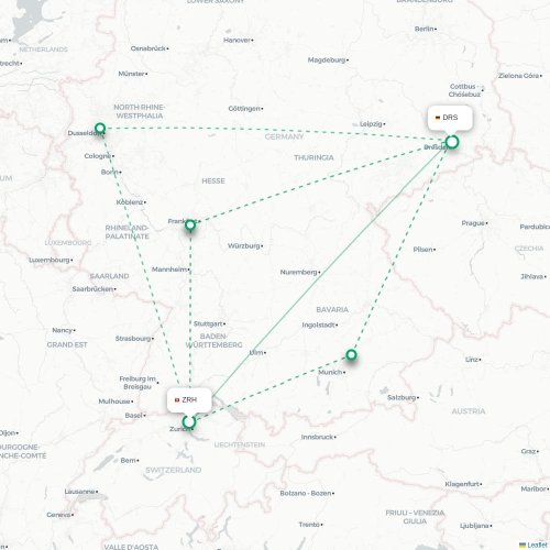Mapa lotu bezpośredniego Zurych – Drezno