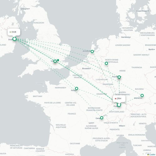Zurich - Dublin carte du vol direct