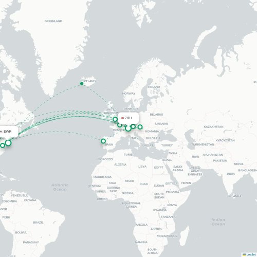 Mapa de vuelo directo Zúrich - Newark