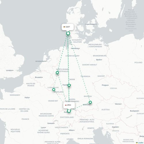 Mapa de vuelo directo Zúrich - Sylt
