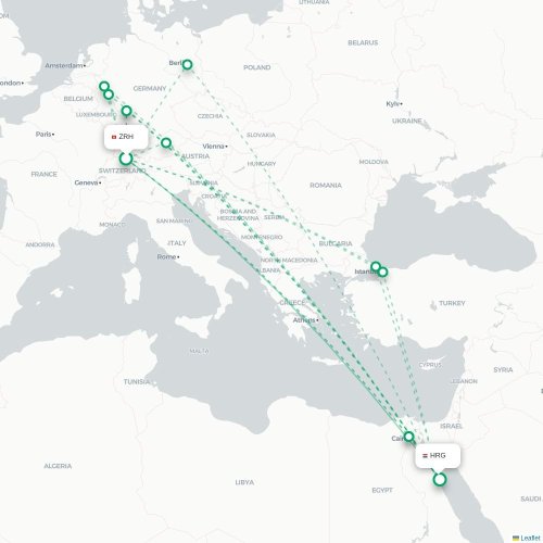 Mapa de vuelo directo Zúrich - Hurgada