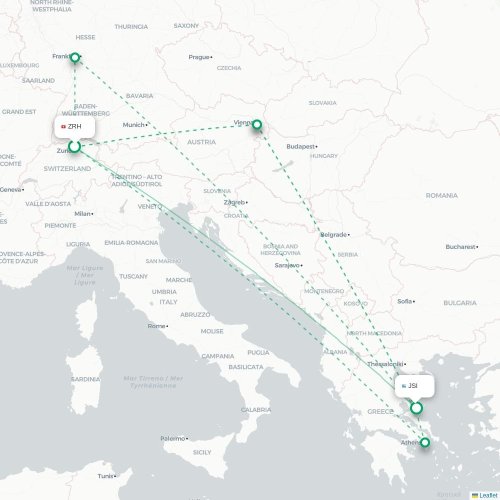 Mapa de vuelo directo Zúrich - Scíathos