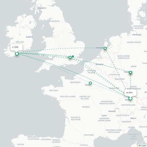 Zurich - Cork carte du vol direct