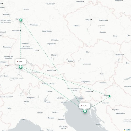 Zurich - Pula karta över direktflyg