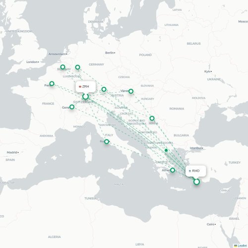 Mapa de vuelo directo Zúrich - Rodas