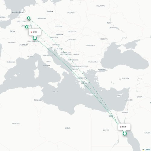 Mapa de vuelo directo Zúrich - Marsa Alam