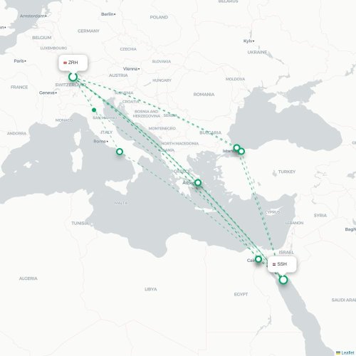 Mapa de vuelo directo Zúrich - Sharm el-Sheij