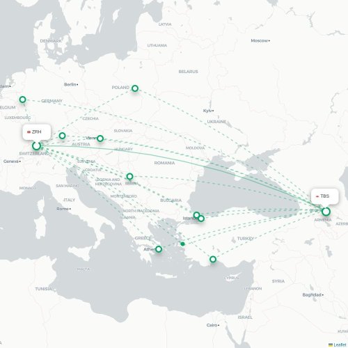 Mapa de vuelo directo Zúrich - Tiflis
