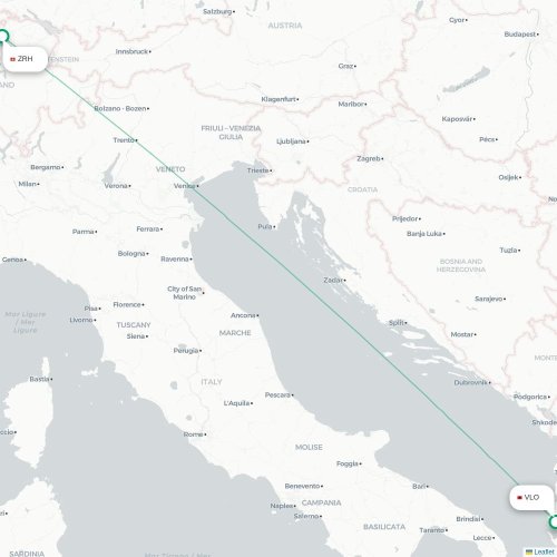 Mapa de vuelo directo Zúrich - Vlora