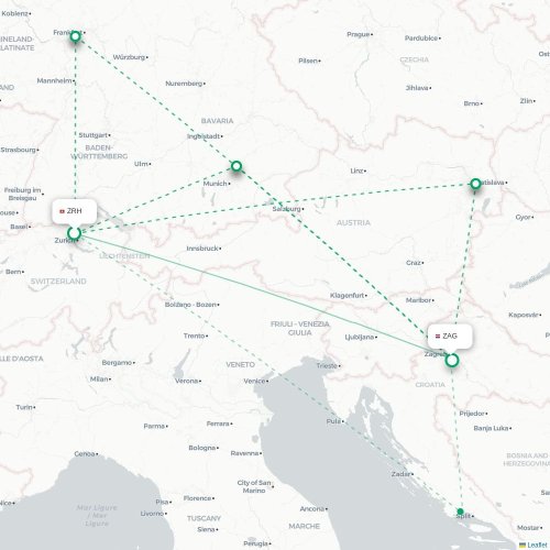 Zurich - Zagreb karta över direktflyg