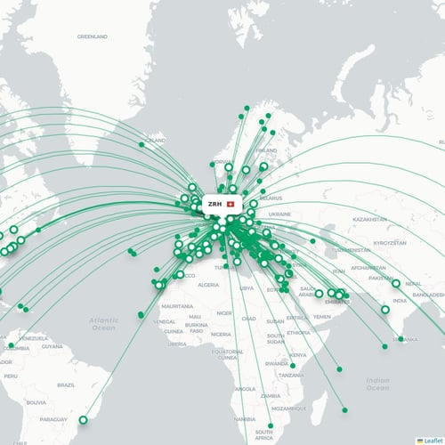 ZRH routes and destination map