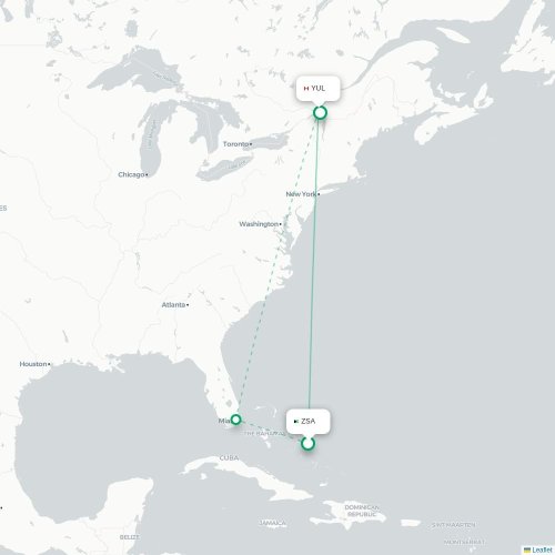 Mapa de vuelo directo Cockburn Town - Montreal