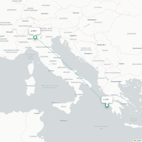 Zakynthos - Bergamo karta över direktflyg