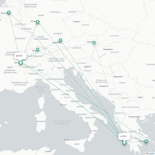 Zakynthos - Geneve karta över direktflyg