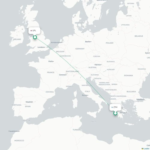 Mapa de vuelo directo Zakynthos - Liverpool