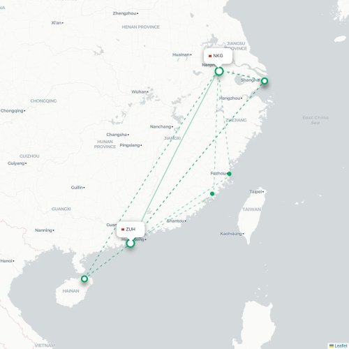 Mapa lotu bezpośredniego Zhuhai – Nankin