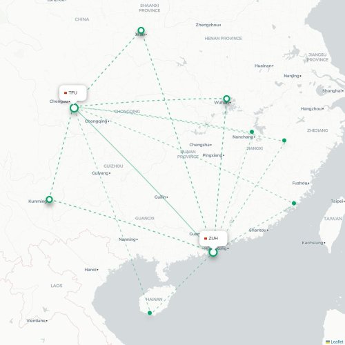 Mapa lotu bezpośredniego Zhuhai – Chengdu