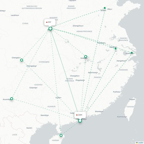 Mapa lotu bezpośredniego Zhuhai – Xi'an