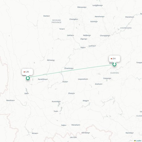 Mapa lotu bezpośredniego Zunyi – Lijiang
