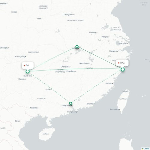 Mapa lotu bezpośredniego Zunyi – Wenzhou