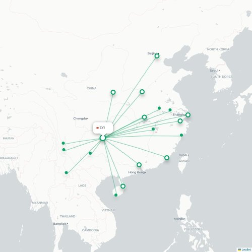 Mapa lotu bezpośredniego Zunyi – Pekin