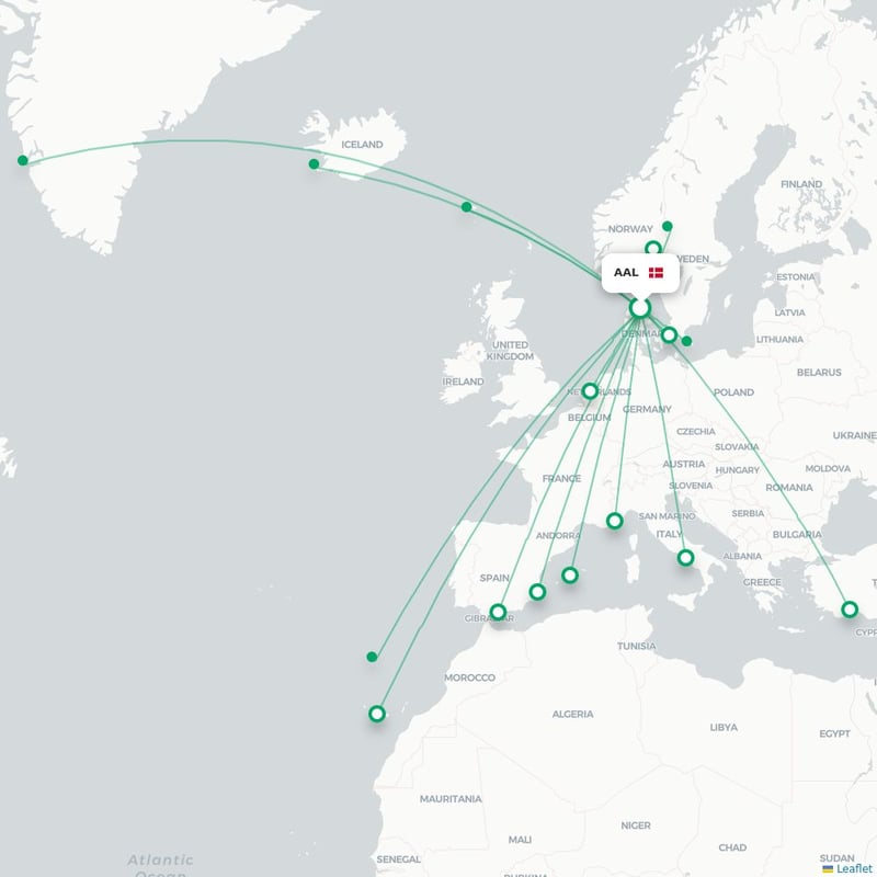 Route map Aalborg  AAL airport