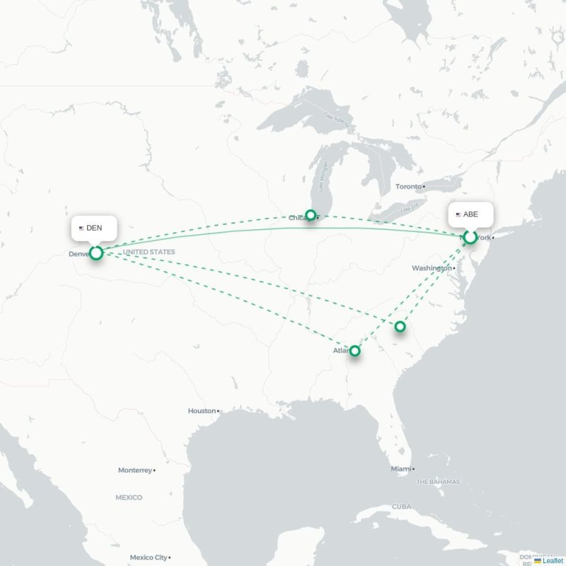 ABE - DEN route map
