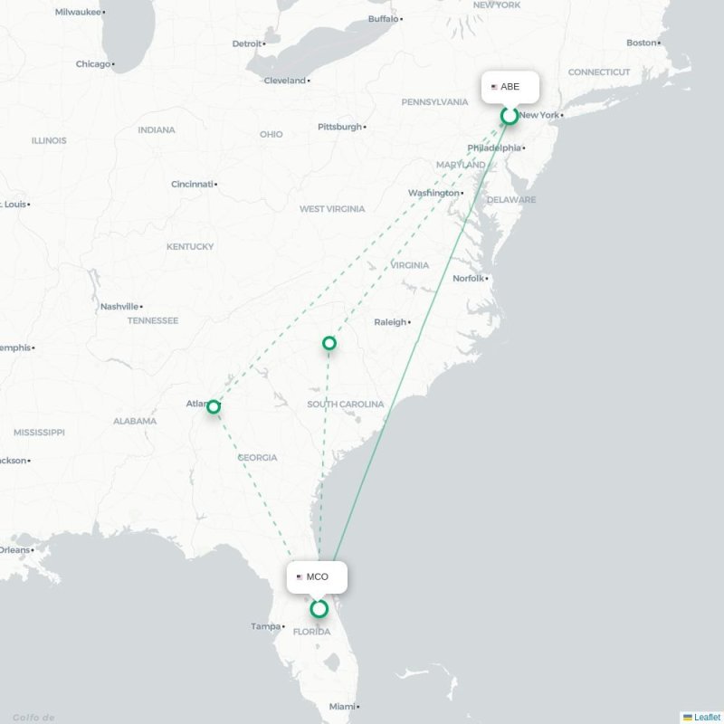 ABE - MCO route map