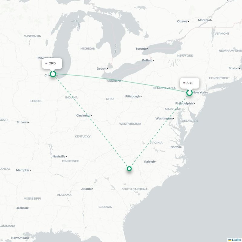 ABE - ORD route map