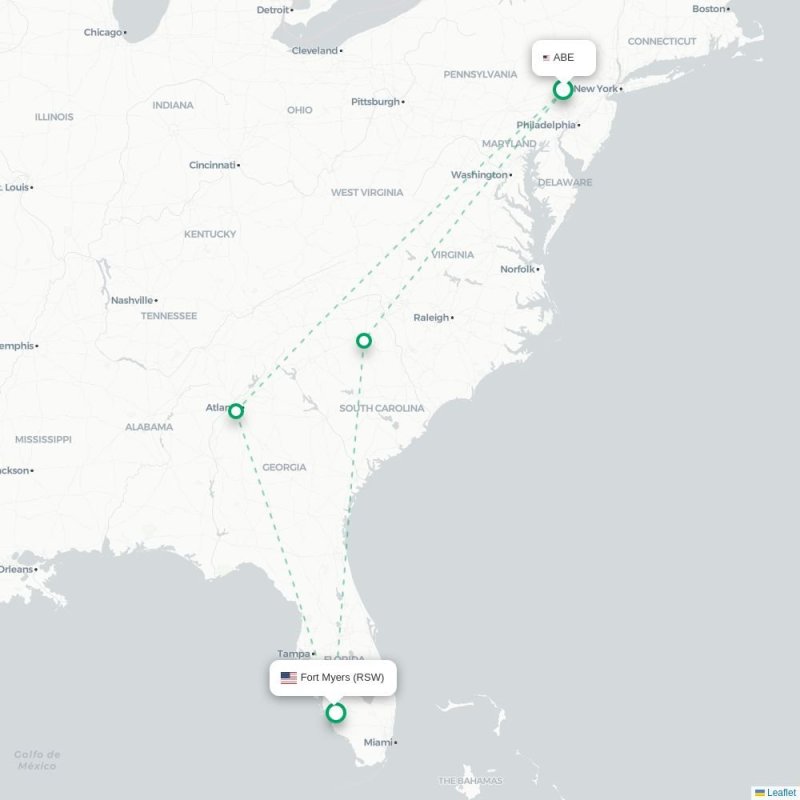 ABE - RSW route map