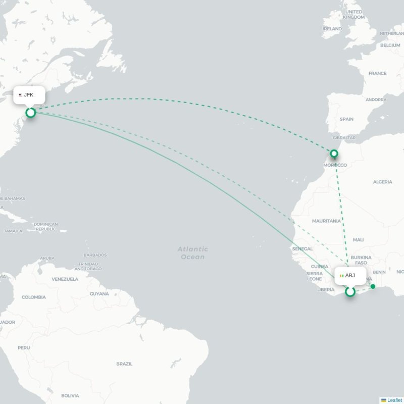 ABJ - JFK route map