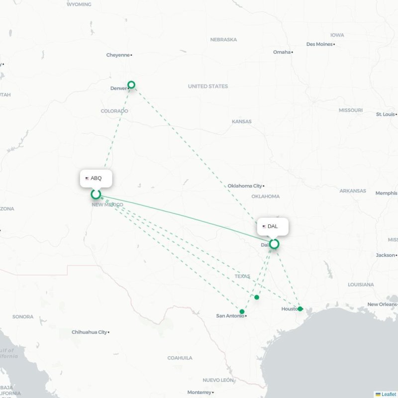ABQ - DAL route map