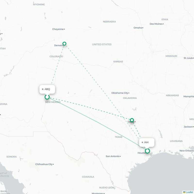 ABQ - IAH route map