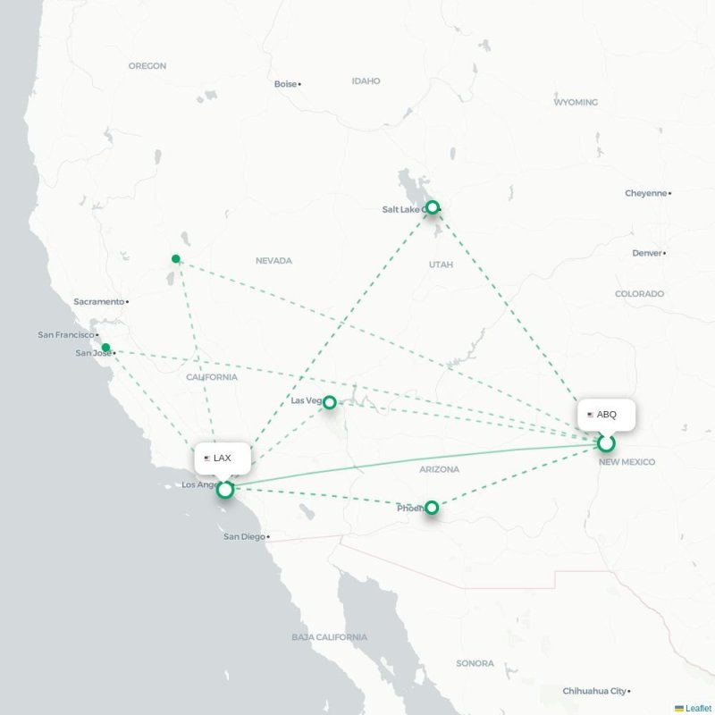 ABQ - LAX route map