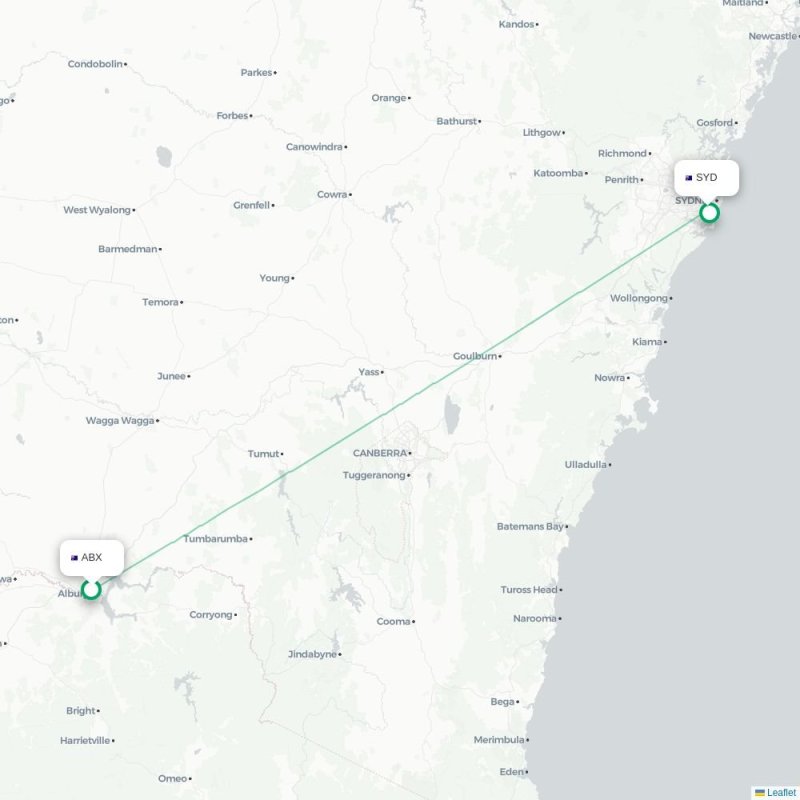 ABX - SYD route map