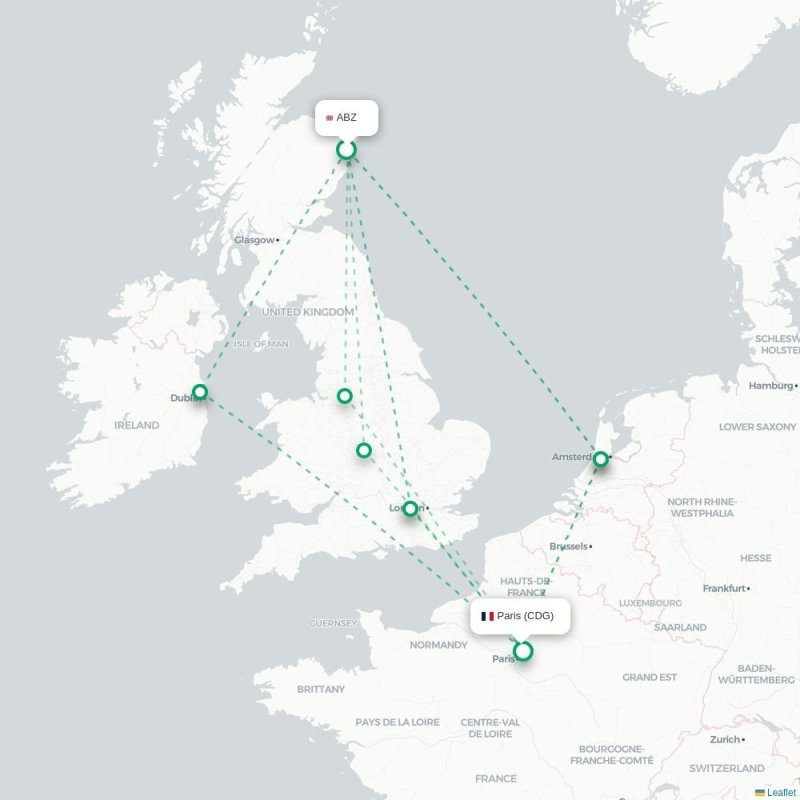 ABZ - CDG route map