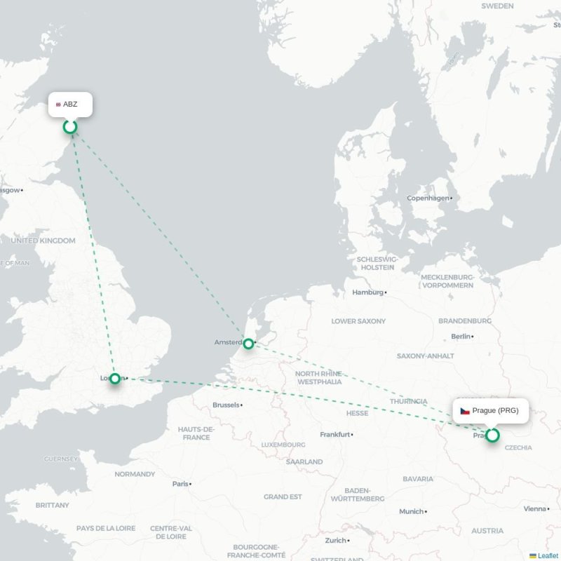 ABZ - PRG route map
