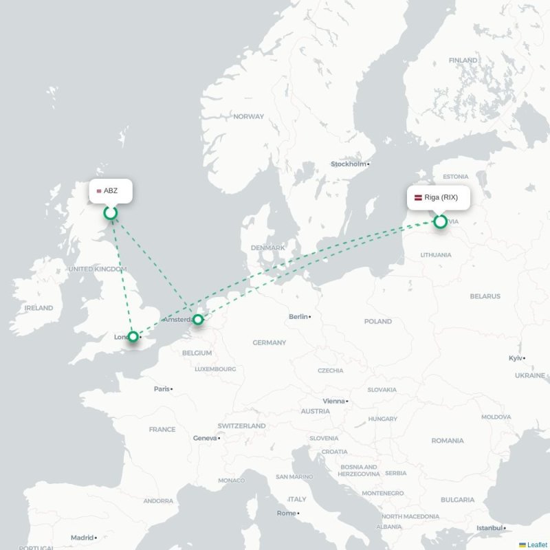 ABZ - RIX route map