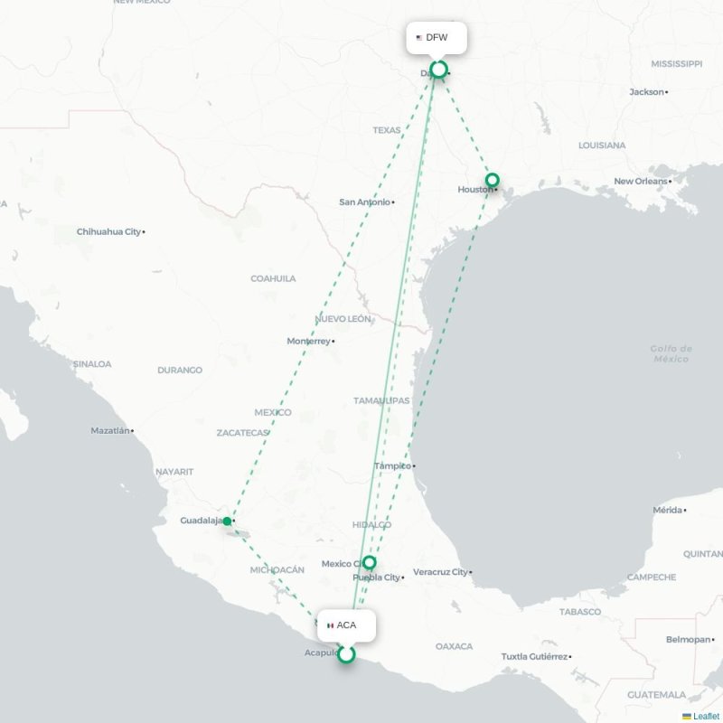 ACA - DFW route map