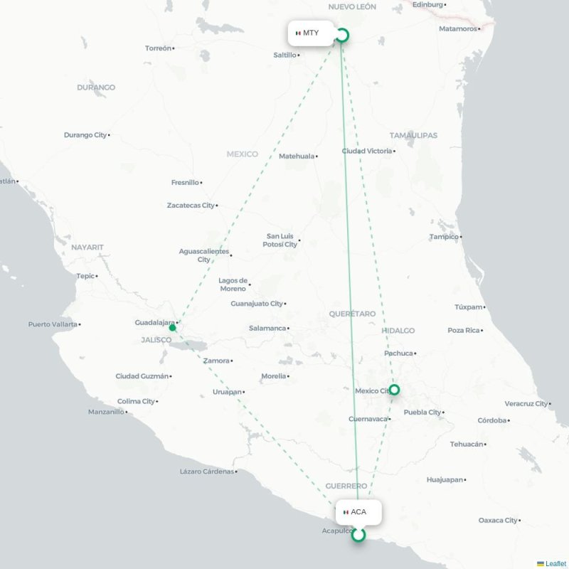 ACA - MTY route map