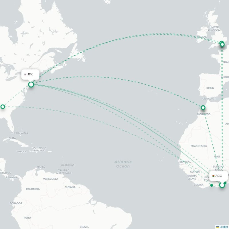 ACC - JFK route map