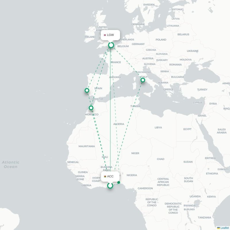 ACC - LGW route map