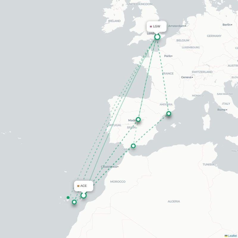 ACE - LGW route map