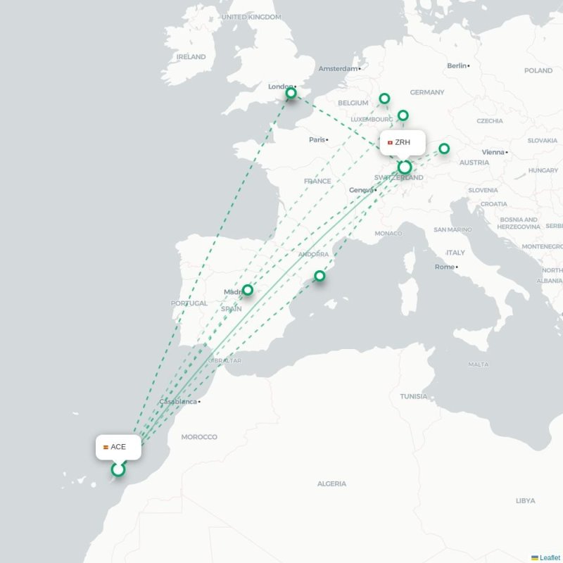 ACE - ZRH route map