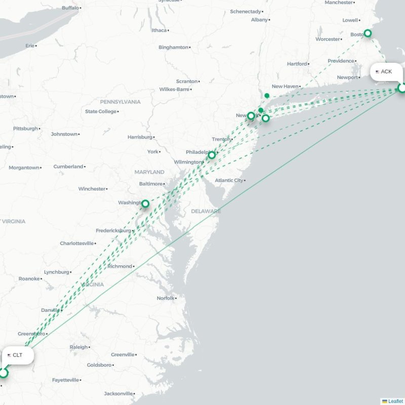 ACK - CLT route map