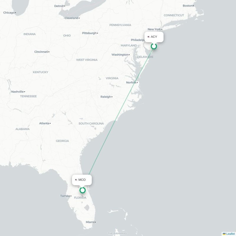 ACY - MCO route map