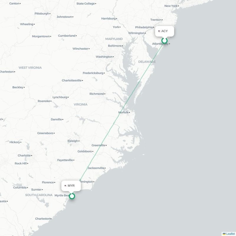 ACY - MYR route map