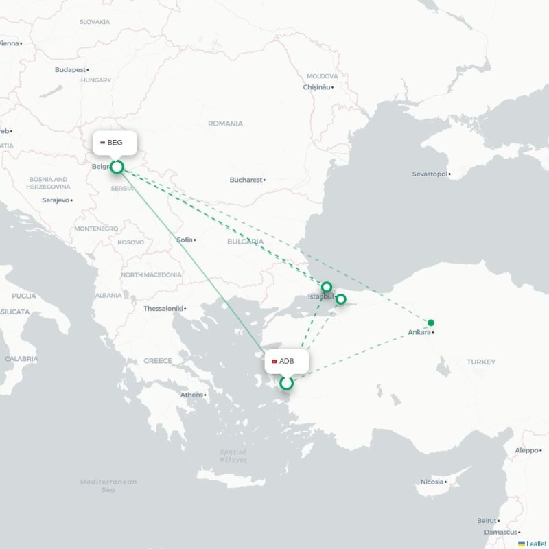 ADB - BEG route map