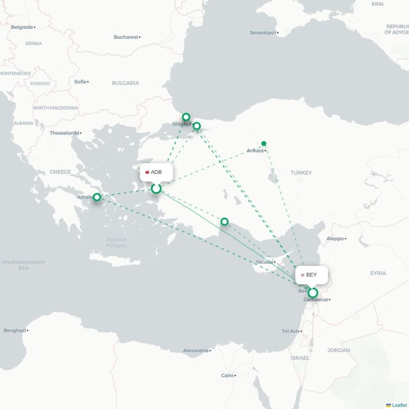 ADB - BEY route map