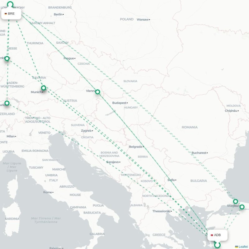 ADB - BRE route map
